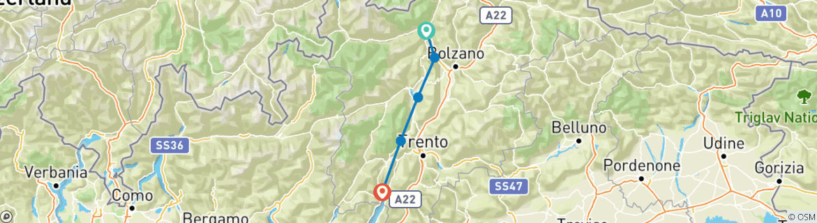 Karte mit der Reiseroute