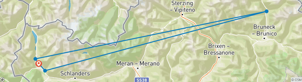 Image of a map showing the route of the tour