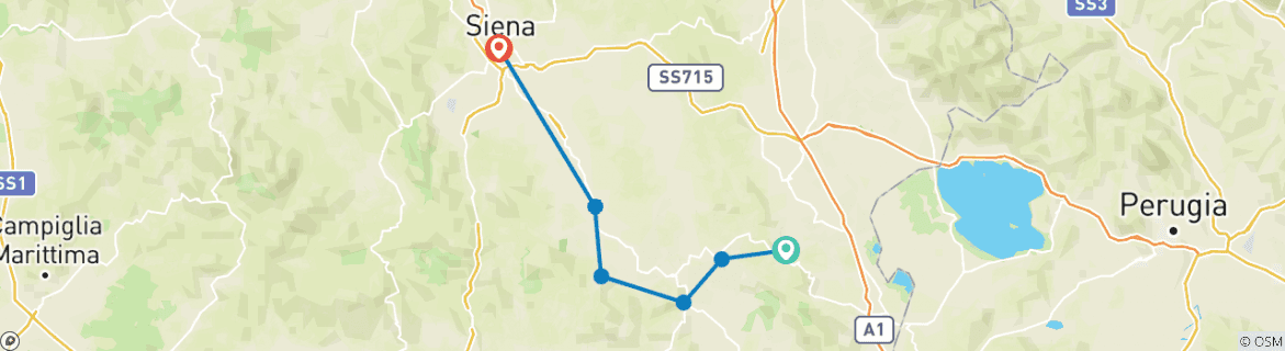 Image of a map showing the route of the tour