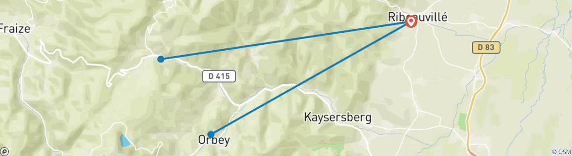 Image d'une carte montrant l'itinéraire du circuit