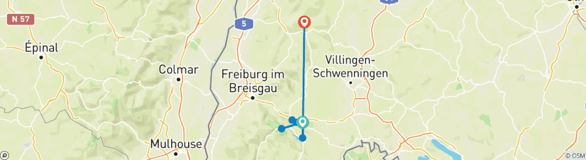 Image of a map showing the route of the tour