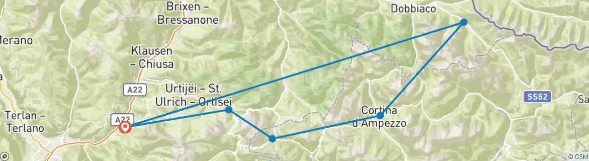 Image of a map showing the route of the tour