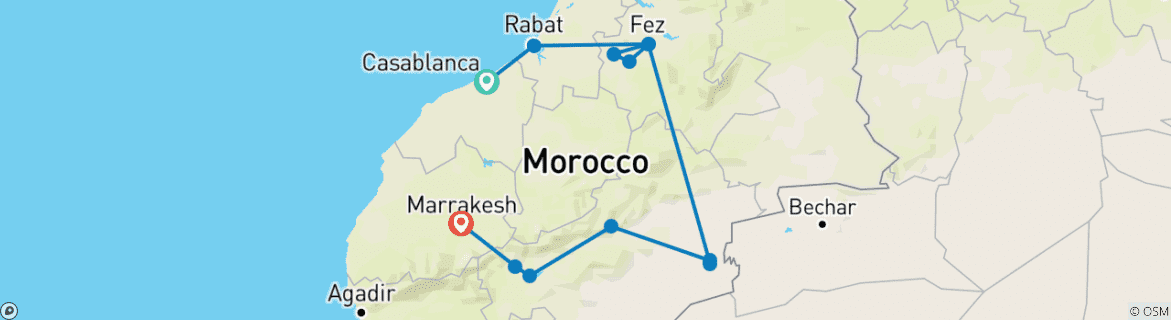 Karte mit der Reiseroute