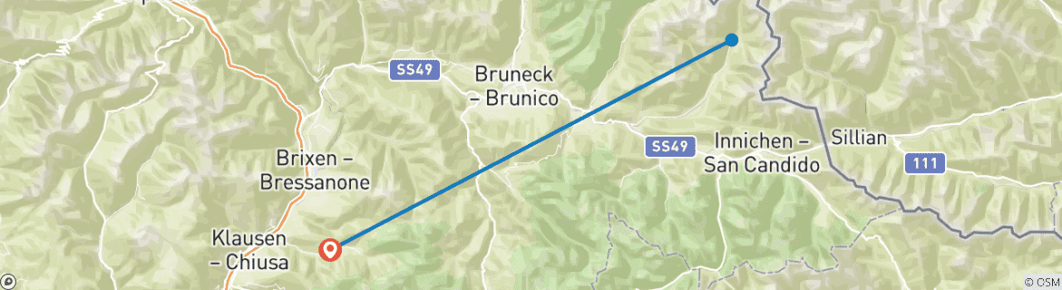 Karte mit der Reiseroute