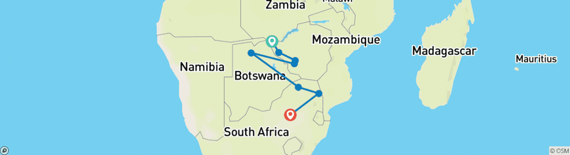 Image of a map showing the route of the tour