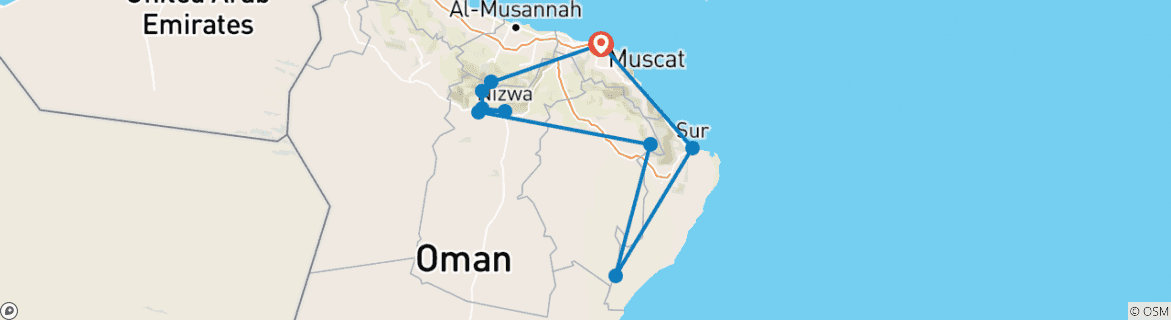 Foto van een kaart met de route van de rondreis