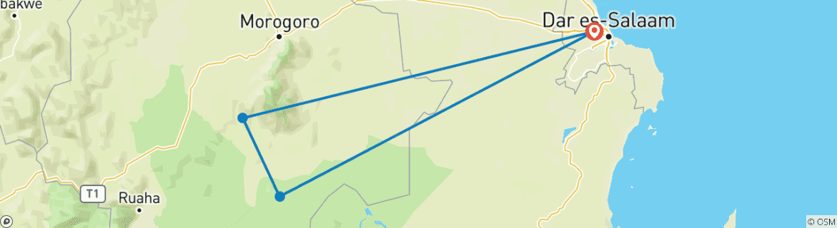 Carte du circuit Découvrez le safari extraordinaire d'une journée à Mikumi en train (SGR) depuis Dar es Salaam.