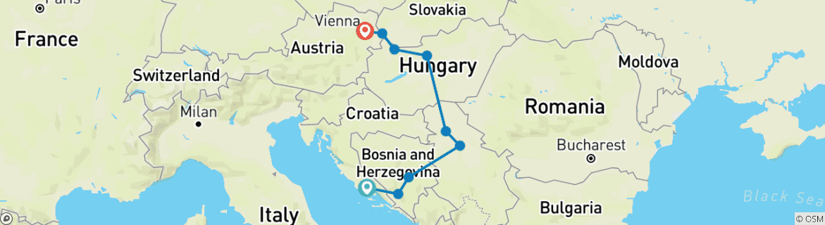 Karte mit der Reiseroute