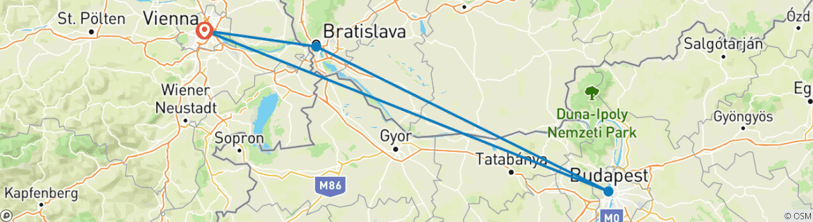 Image of a map showing the route of the tour