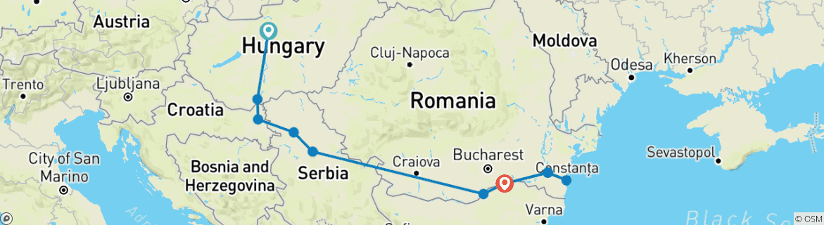 Image of a map showing the route of the tour