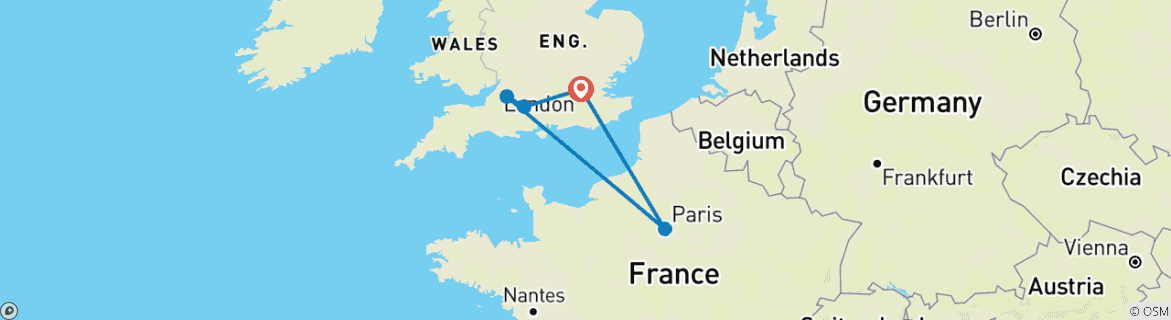 Image of a map showing the route of the tour