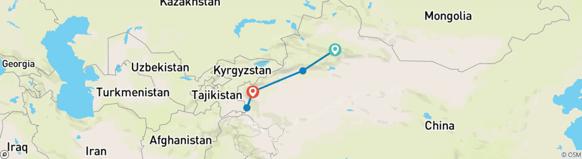 Image of a map showing the route of the tour