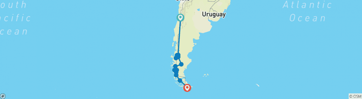 Foto van een kaart met de route van de rondreis