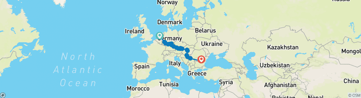 Image of a map showing the route of the tour