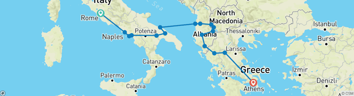 Karte mit der Reiseroute