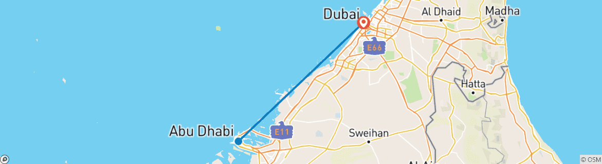 Image of a map showing the route of the tour