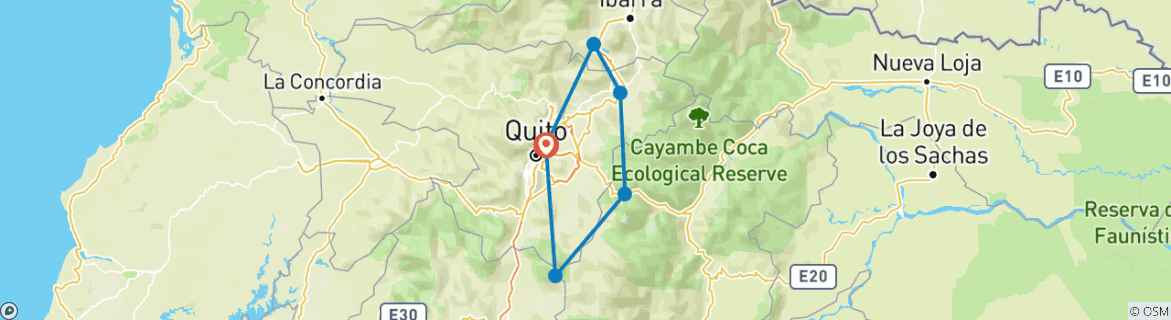 Image of a map showing the route of the tour