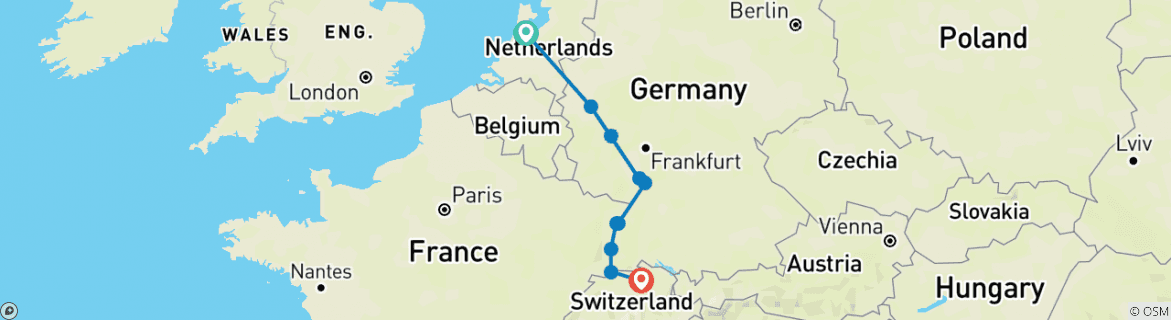 Karte mit der Reiseroute