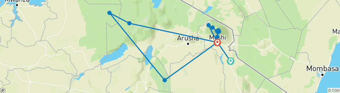 Carte du circuit Le combo parfait - l'escalade du Kilimanjaro et une experience de safari unique K - 14 jours