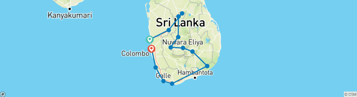 Image of a map showing the route of the tour