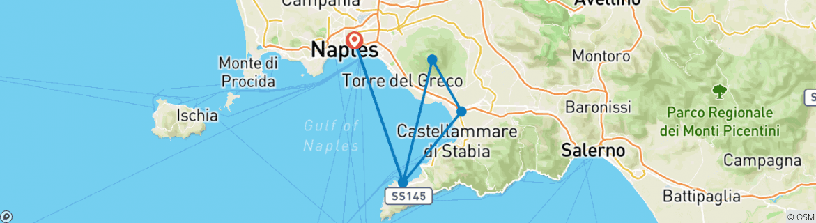 Image of a map showing the route of the tour