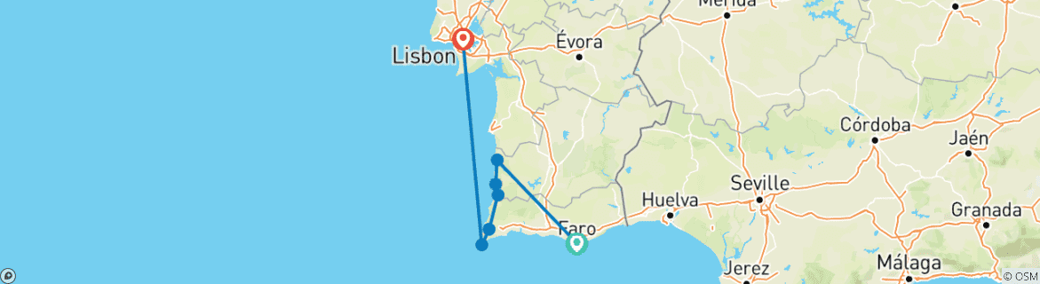 Foto van een kaart met de route van de rondreis