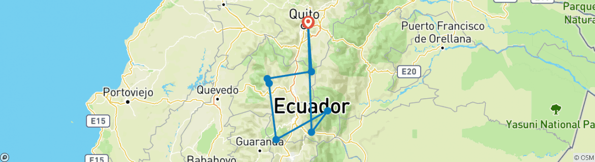 Image d'une carte montrant l'itinéraire du circuit