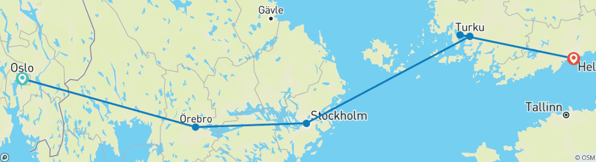Image of a map showing the route of the tour