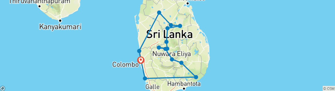 Image of a map showing the route of the tour