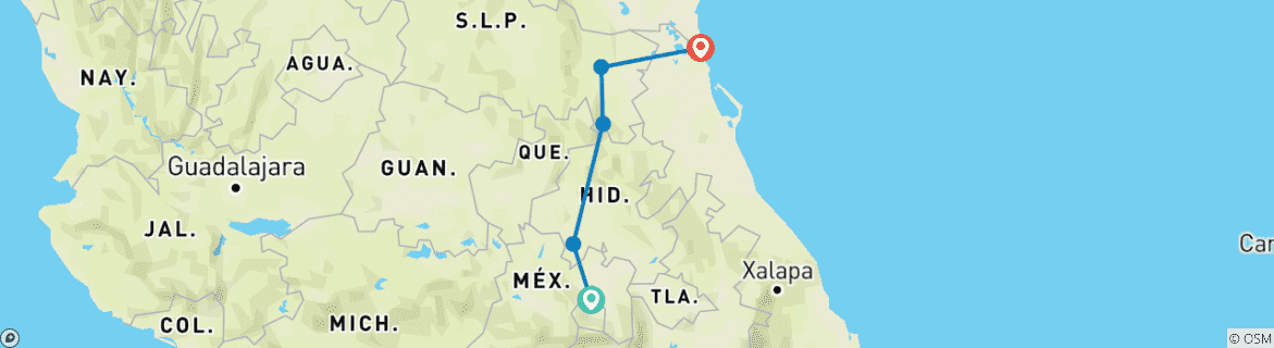 Image of a map showing the route of the tour