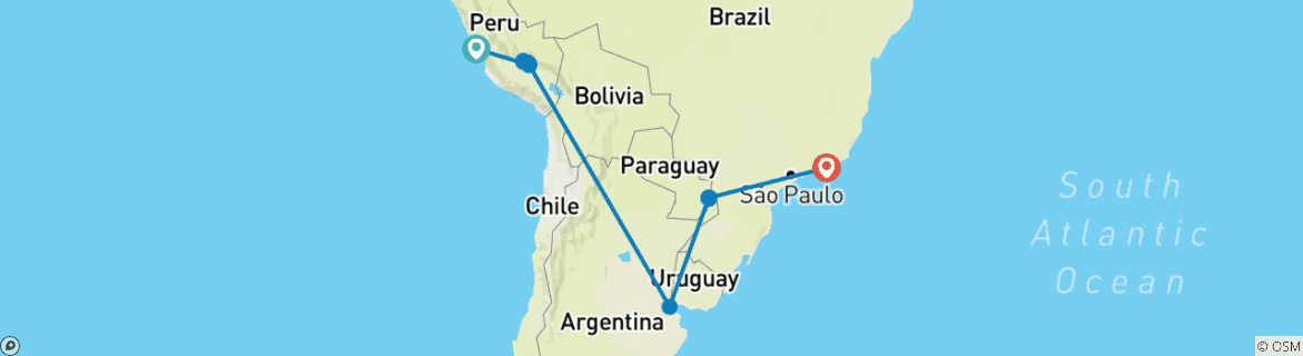 Image of a map showing the route of the tour
