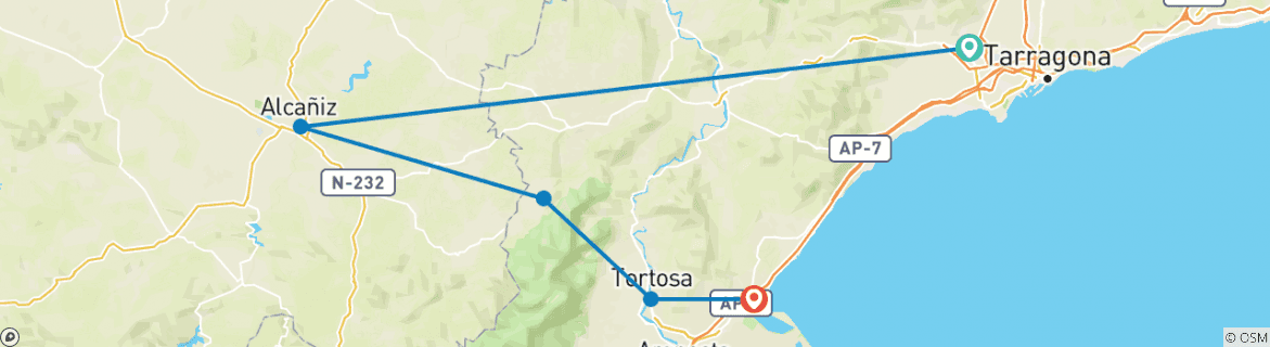 Karte mit der Reiseroute