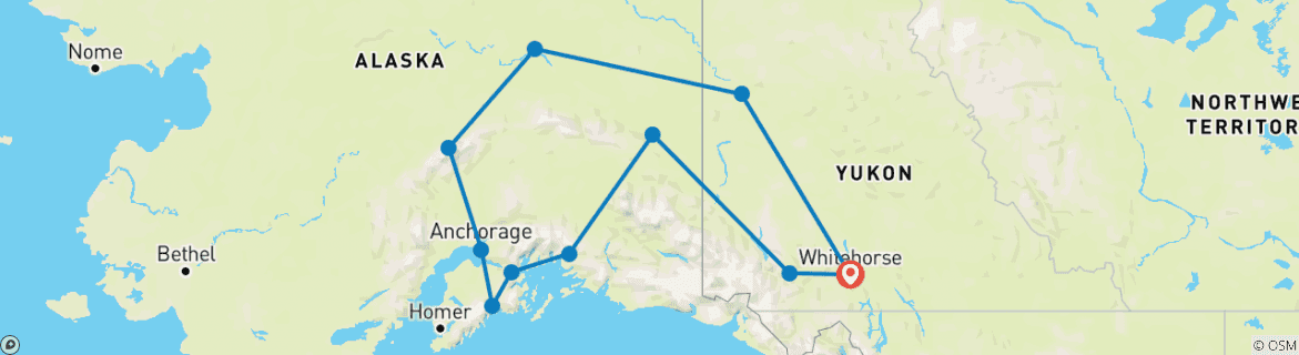 Karte von Best of Yukon & Alaska ab/bis Whitehorse (15 Tage)