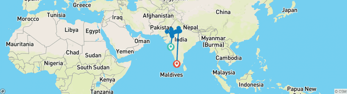 Image of a map showing the route of the tour