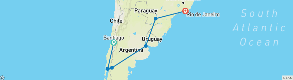 Karte mit der Reiseroute