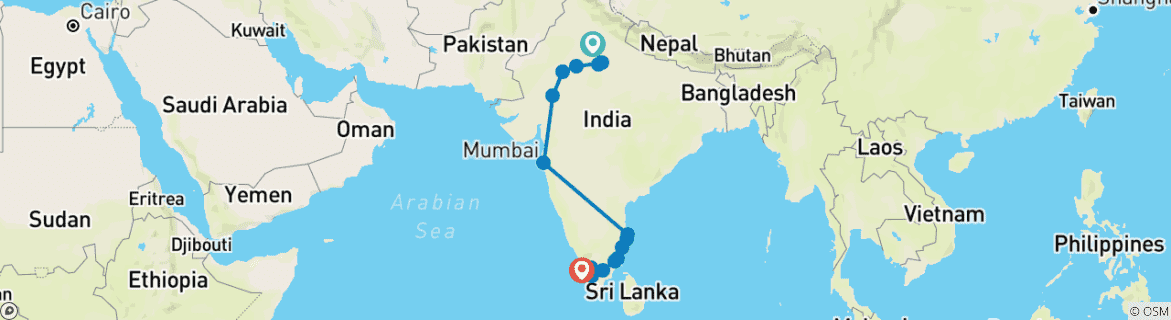 Carte du circuit Circuit des joyaux de l'Inde