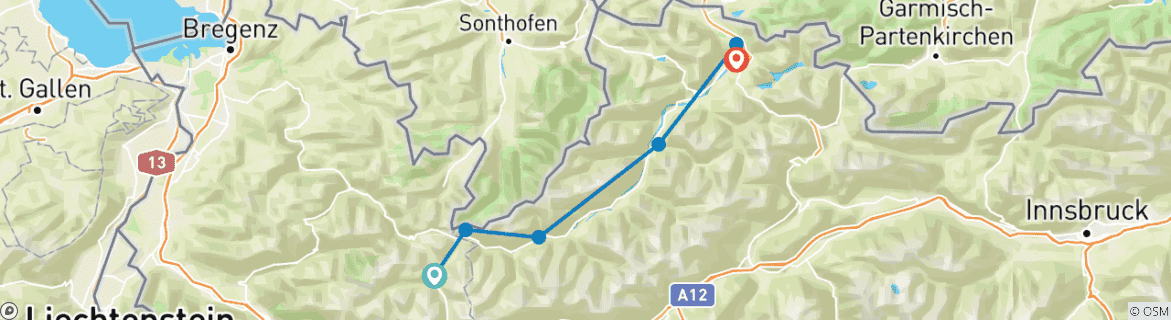 Karte mit der Reiseroute