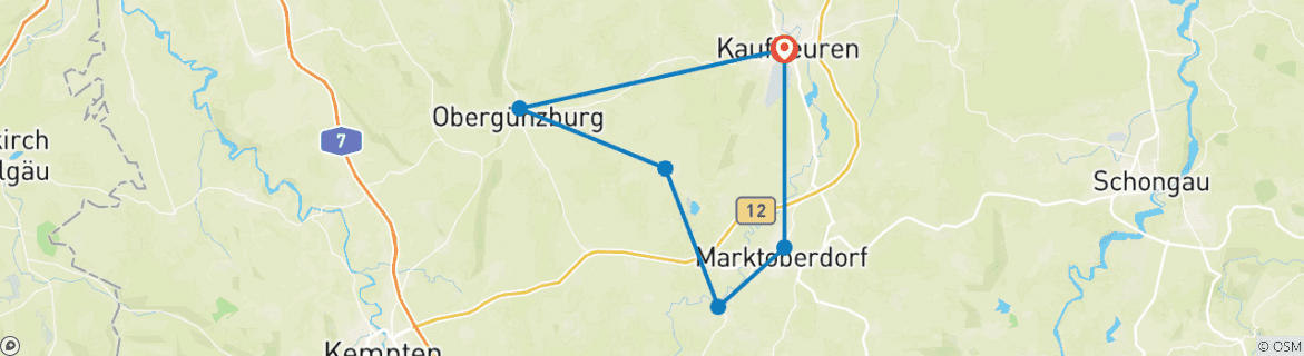 Image of a map showing the route of the tour