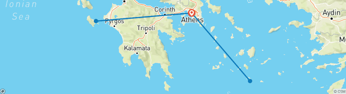 Image of a map showing the route of the tour