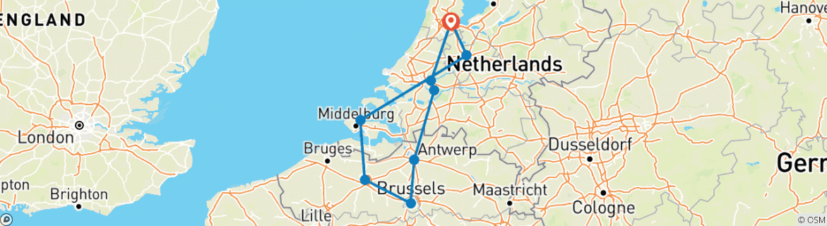 Image of a map showing the route of the tour