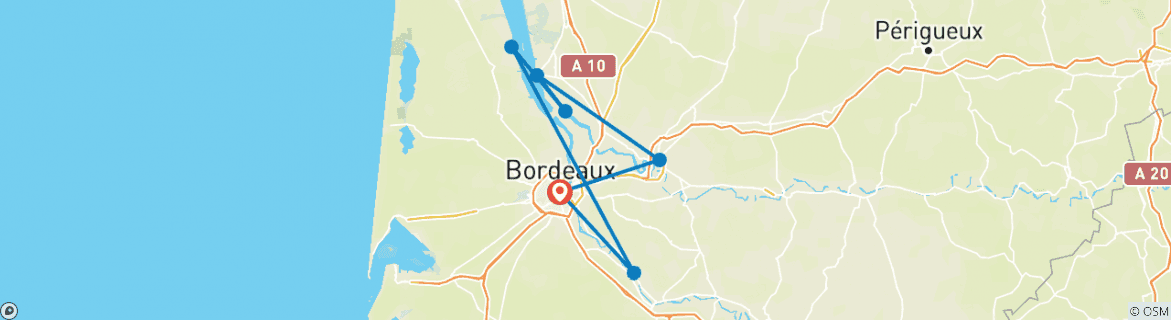 Image of a map showing the route of the tour