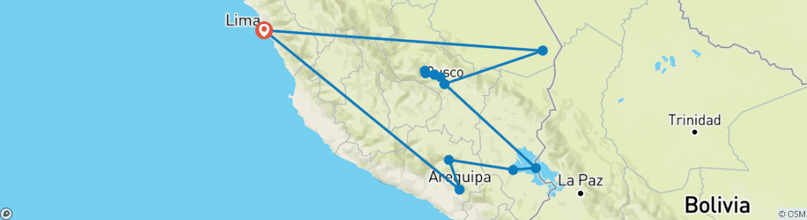 Image of a map showing the route of the tour