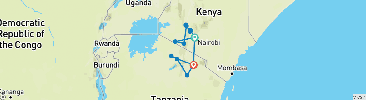 Image of a map showing the route of the tour