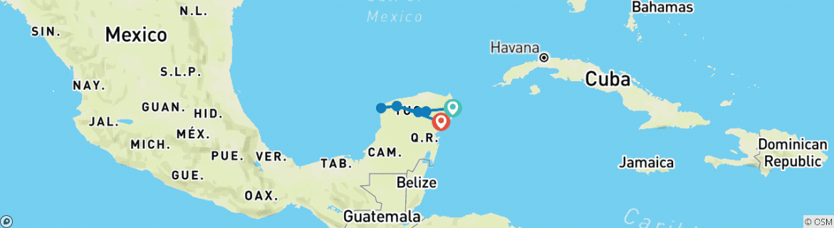 Image of a map showing the route of the tour