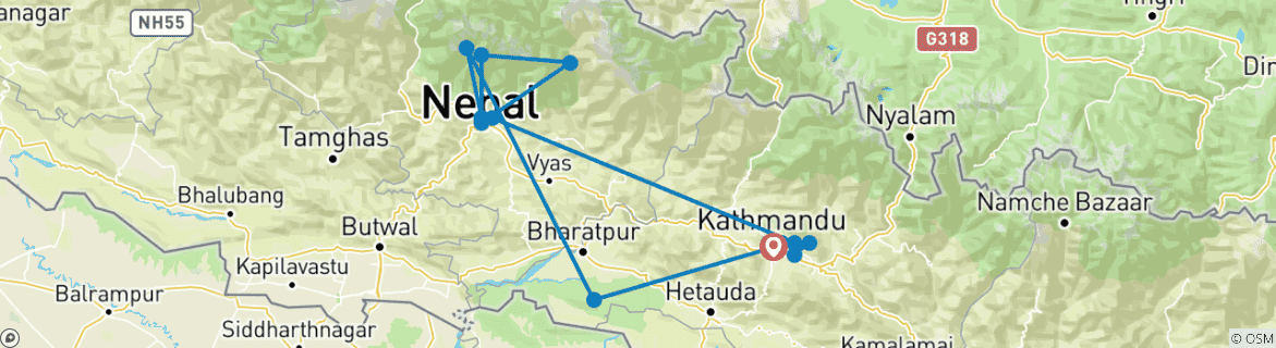 Karte mit der Reiseroute