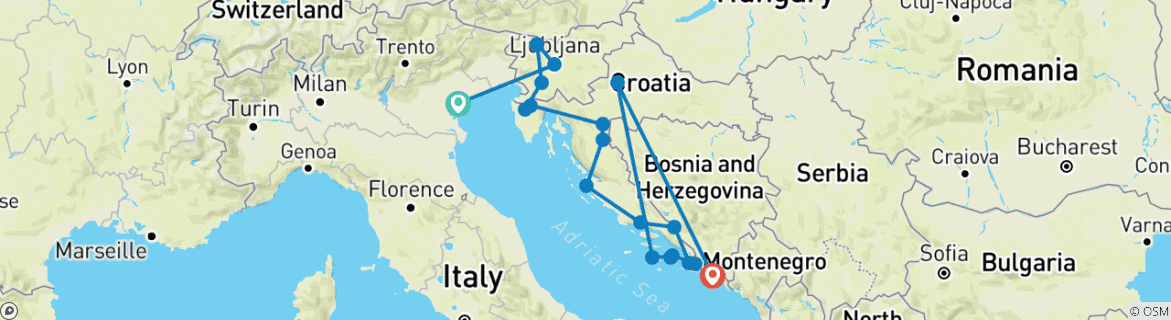 Carte du circuit Premium Venice to Dubrovnik