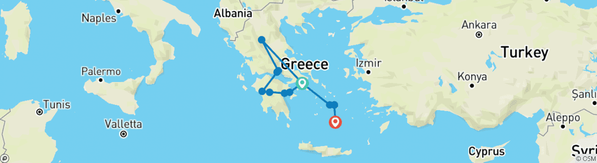 Image of a map showing the route of the tour
