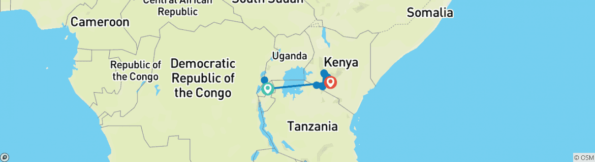 Image of a map showing the route of the tour