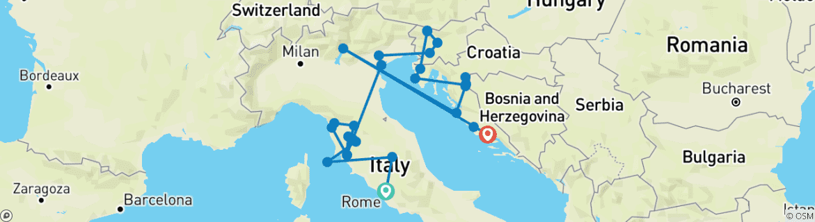 Image of a map showing the route of the tour