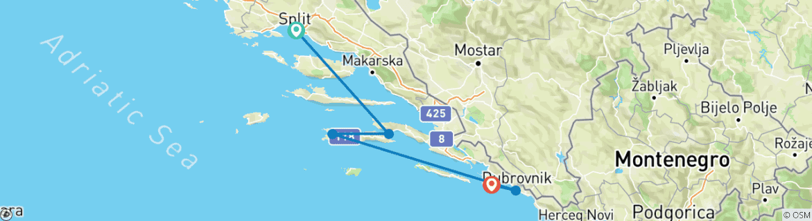 Image d'une carte montrant l'itinéraire du circuit